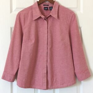 Gap Y2K Vintage Classic Stretch Slim Fit Quarter Sleeve Button Down Shirt Red L